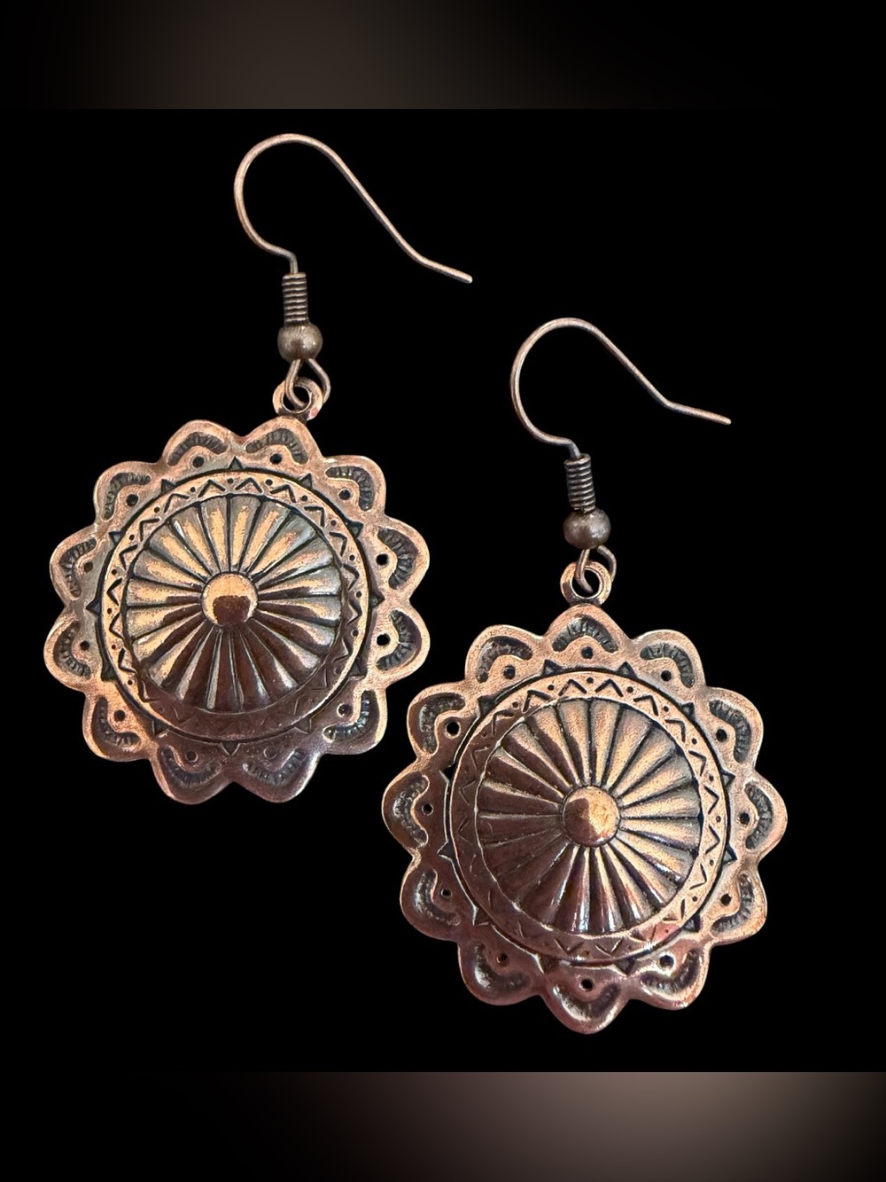 Southwestern Concho Design Copper Earrings,NWOT.